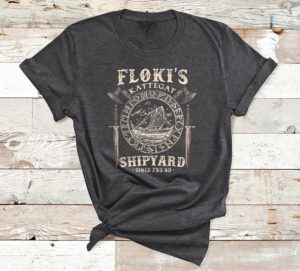 flokis shipyard kattegat viking ship and sword t-shirt
