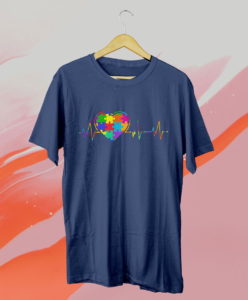 autism puzzle piece heartbeat heart awareness t-shirt
