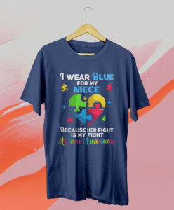 i wear blue for my niece autistic heart puzzles t-shirt