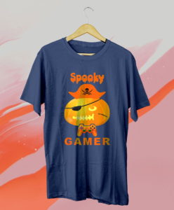 spooky gamer pumpkin pirate halloween video gamer t-shirt