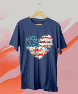 womens 4th of july shirt american flag floral heart t-shirt