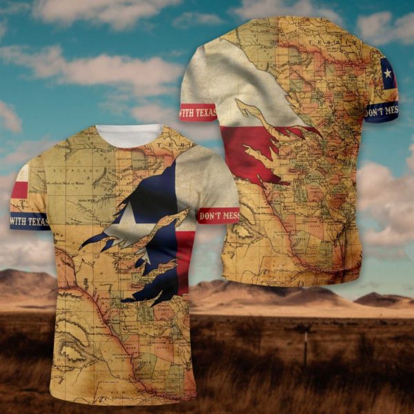 texas flag and map dont mess with texas all over print t-shirt