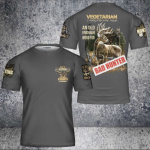 vegetarian an old indian word for bad hunter all over print t-shirt