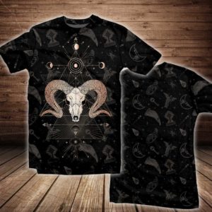 wild ram skull moon phase wicca all over print t- shirt