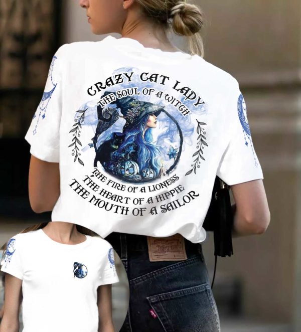 witch crazy cat lady the soul of a witch all over print t-shirt