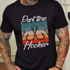 casual vintage part time fishing hook graphic print t shirt gcJR7