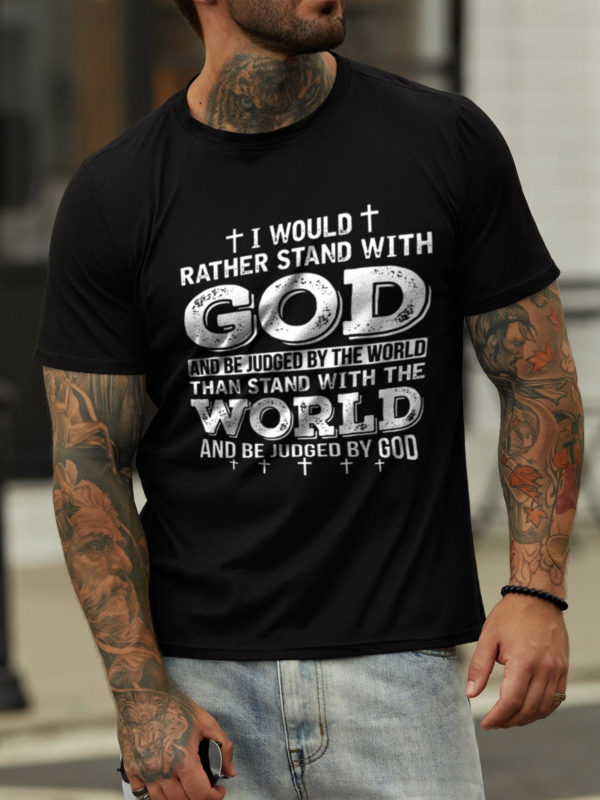 i would rather stand with god casual letter crew neck cotton blends t shirt kkvfw
