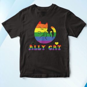 t shirt black allycat lgbt pride month cat with ally pride rainbows ASGLJ