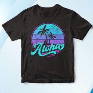 t shirt black aloha hawaii retro vintage sunset SqNGA