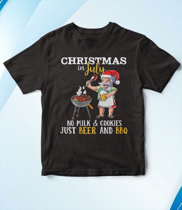 t shirt black christmas in july no milk and cookies just beer and bbq qprdn