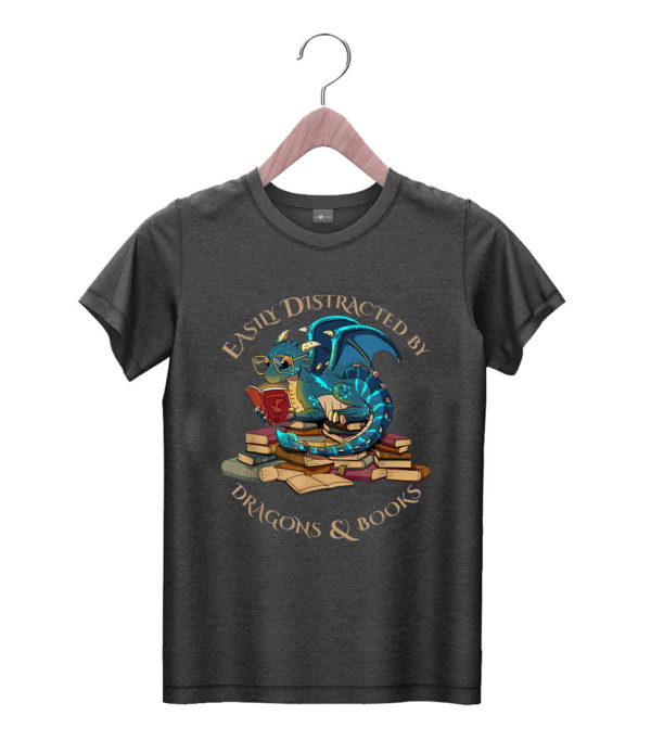 t shirt black easily distracted by dragons and books gift nerd dragon w4vbi