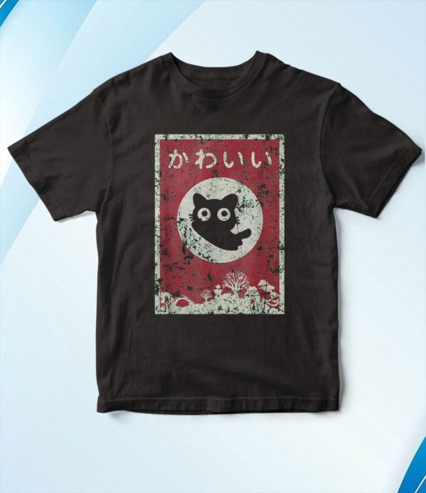 t shirt black kawaii cat japanese black anime cat yzh3q