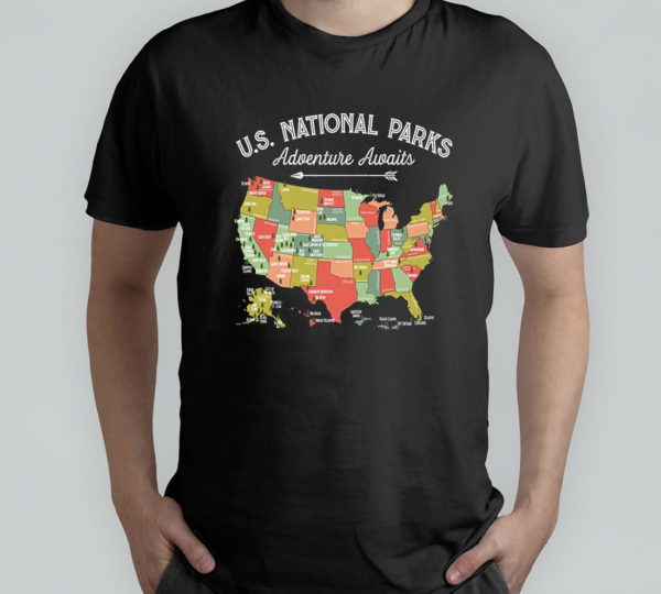 national parks map camping t-shirt