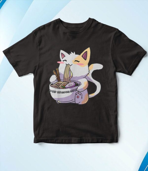 t shirt black ramen cat kawaii anime japanese iwkm3