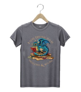 t shirt dark heather easily distracted by dragons and books gift nerd dragon hpggr