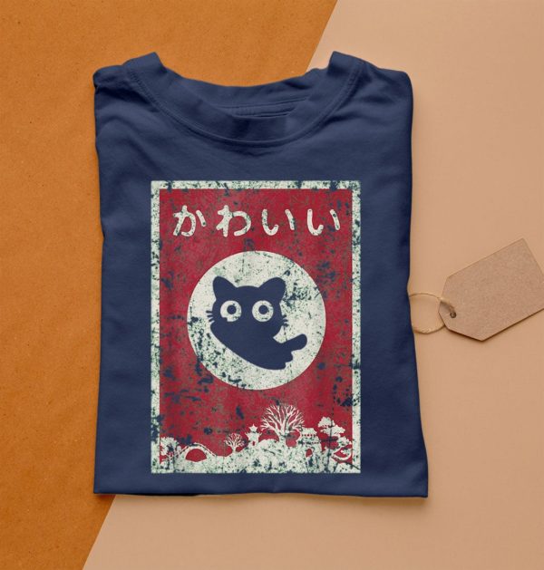 t shirt navy kawaii cat japanese black anime cat fr0cp