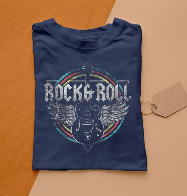 t shirt navy rock 26 roll guitar wings music 2wgby