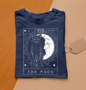 t shirt navy tarot card crescent moon and cat graphic x38id