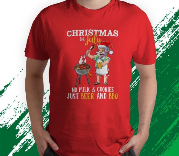 t shirt red christmas in july no milk and cookies just beer and bbq uxvfs