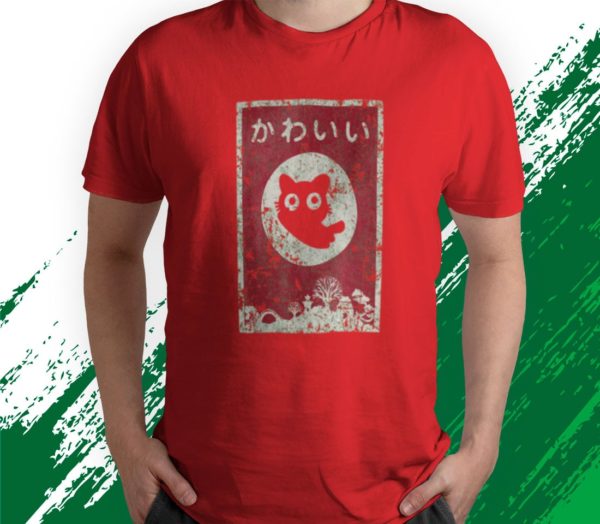 t shirt red kawaii cat japanese black anime cat 0dlv0