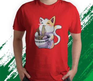 t shirt red ramen cat kawaii anime japanese f8opf