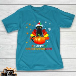 black cat halloween and merry christmas happy hallothanksmas t shirt 1057 ntyzxm