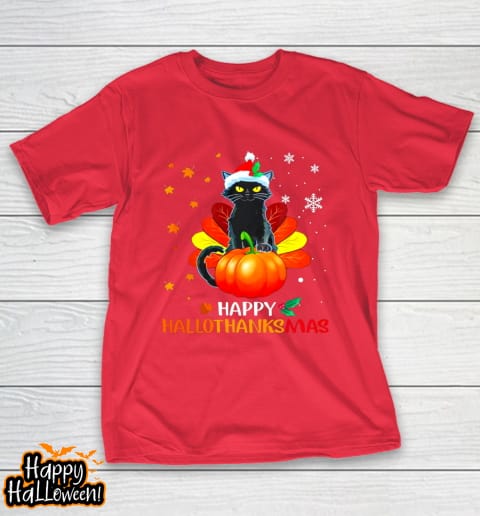 black cat halloween and merry christmas happy hallothanksmas t shirt 1172 hi5cfw