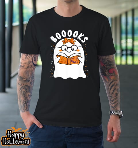booooks cute ghost reading library books halloween teacher t shirt 136 ae9j5g