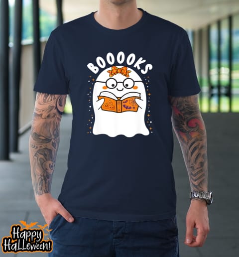 booooks cute ghost reading library books halloween teacher t shirt 320 yccmvj