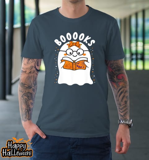 booooks cute ghost reading library books halloween teacher t shirt 616 v21inx