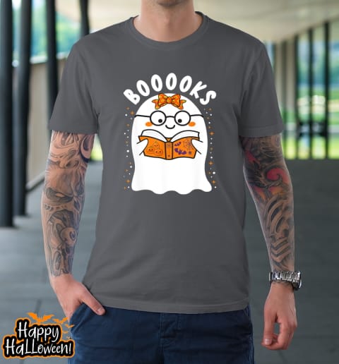 booooks cute ghost reading library books halloween teacher t shirt 904 adt7ji