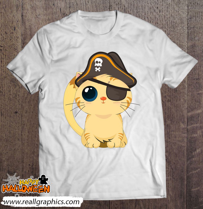 Cute Pirate Cat Captain With Skull Easy Halloween Costume Shirt
