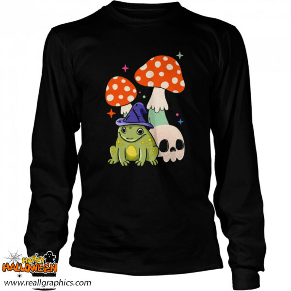 cute witchy frog cottagecore frog wizard frog with mushroom and skull witchcraft halloween shirt 1386 78q5m