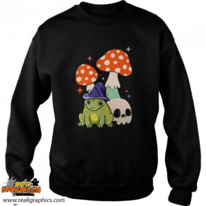 cute witchy frog cottagecore frog wizard frog with mushroom and skull witchcraft halloween shirt 1420 qqo1c