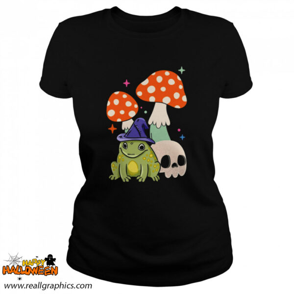 cute witchy frog cottagecore frog wizard frog with mushroom and skull witchcraft halloween shirt 68 8uhhr