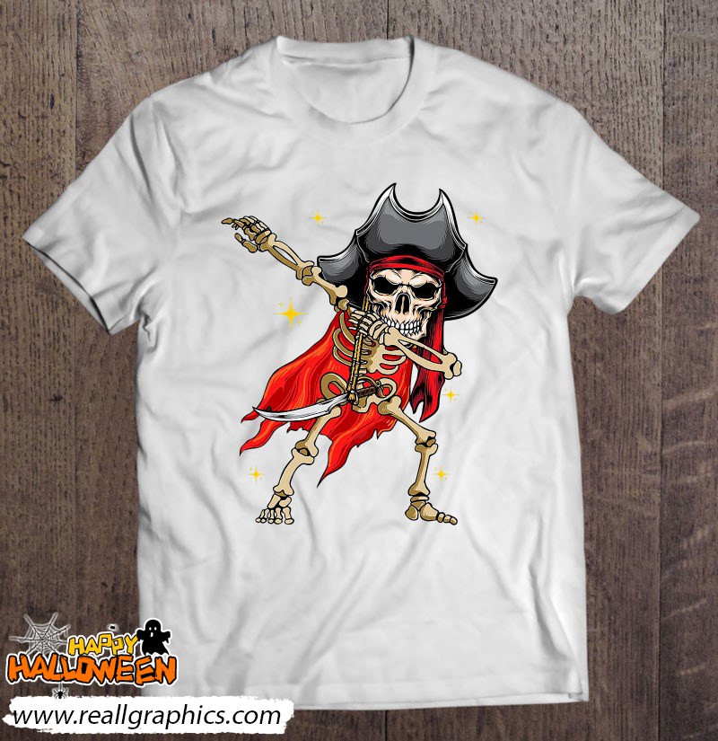 Dabbing Skeleton Pirate Halloween Kids Jolly Roger Shirt