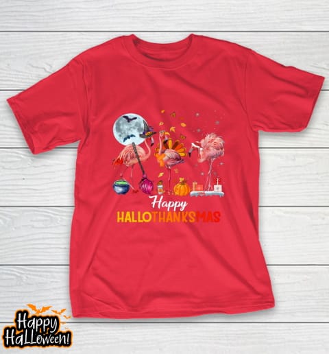 flamingo halloween and merry christmas happy hallothanksmas t shirt 1166 uhsch5