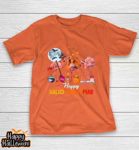 flamingo halloween and merry christmas happy hallothanksmas t shirt 604 dlytag