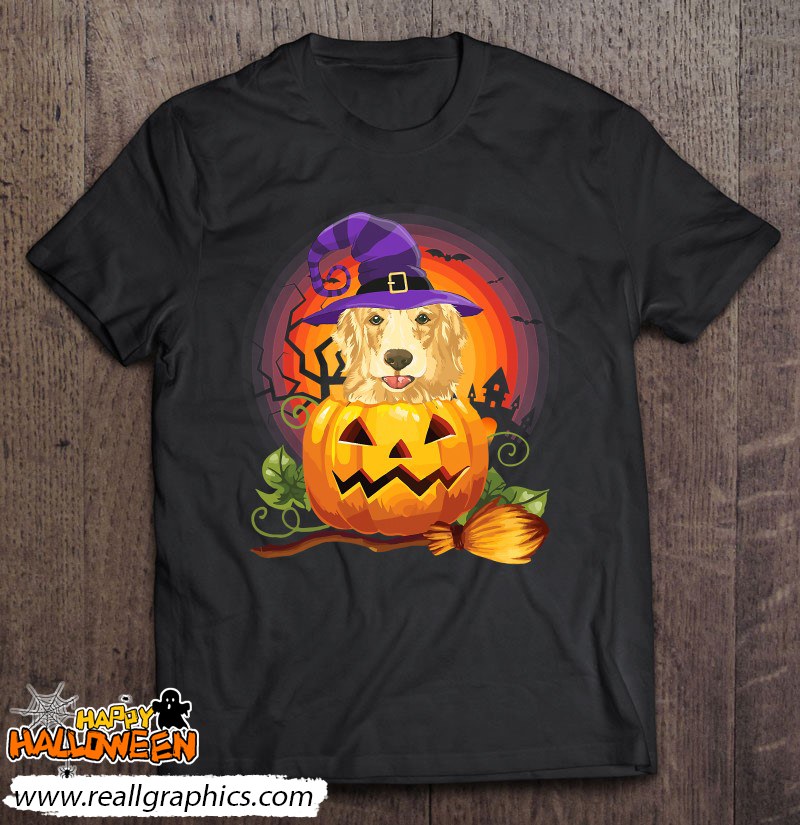 Golden Labrador Witch Pumpkin Halloween Dog Lover Costume Shirt