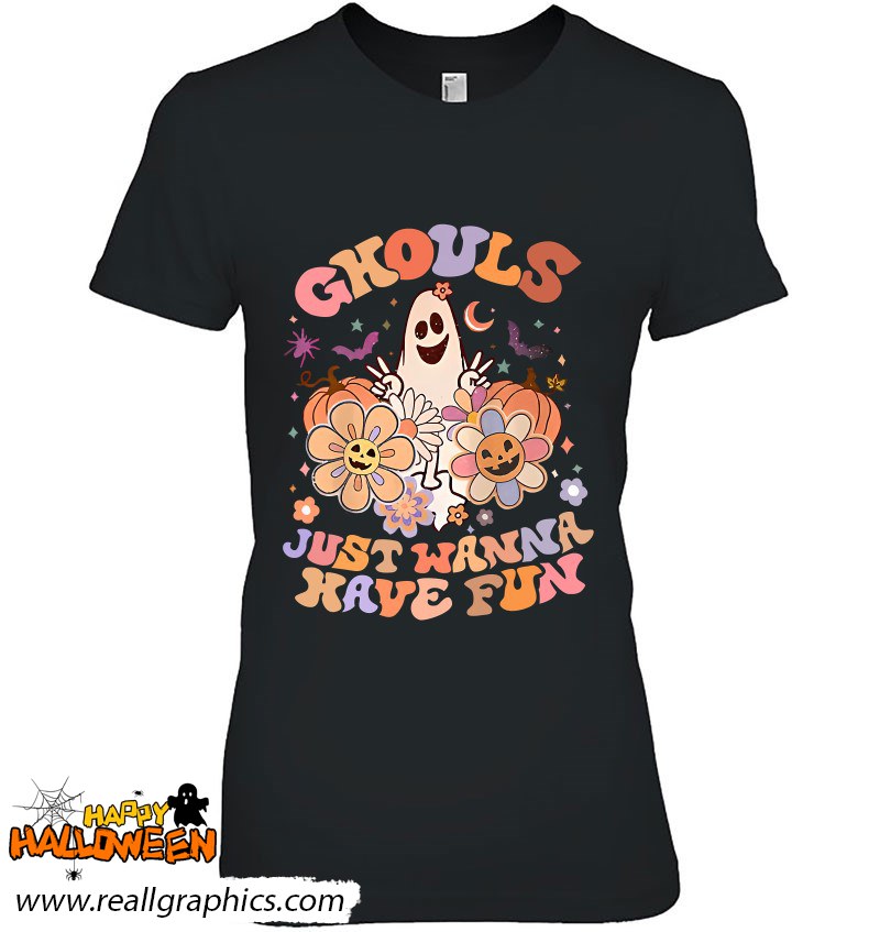 Groovy Ghouls Just Wanna Have Fun Ghost Pumpkin Floral Shirt