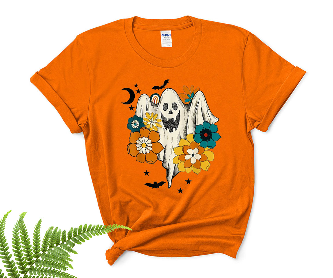 Groovy Vintage Floral Ghost Cute Halloween Season Spooky Ghost Shirt
