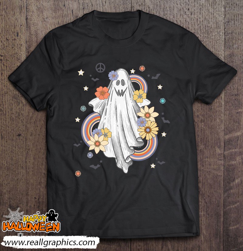 Groovy Vintage Floral Ghost Hippie Halloween Spooky Season Shirt