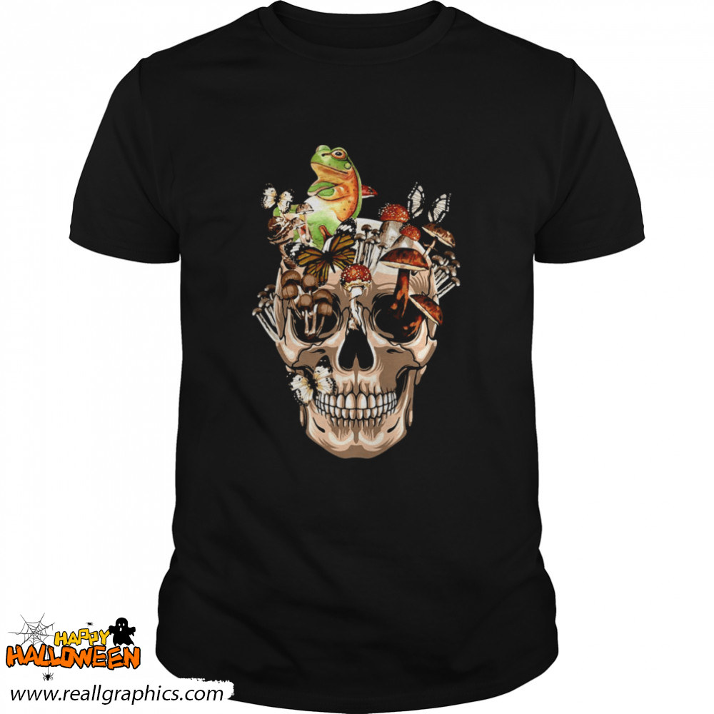 Halloween Cottagecore Frog Vintage Skull Shirt
