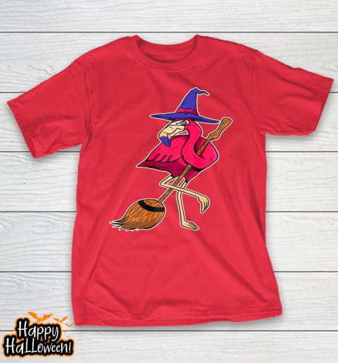 halloween flamingo funny witch shirt scary party broom t shirt 1010 y2n1aa