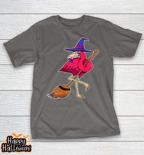 halloween flamingo funny witch shirt scary party broom t shirt 723 u6pnhp