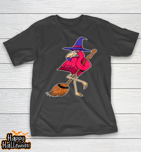 halloween flamingo funny witch shirt scary party broom t shirt 95 gfph2j