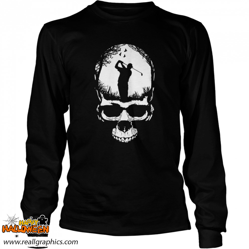 Halloween Golf Gothic Golfer Skeleton Skull Blue Sunset Shirt