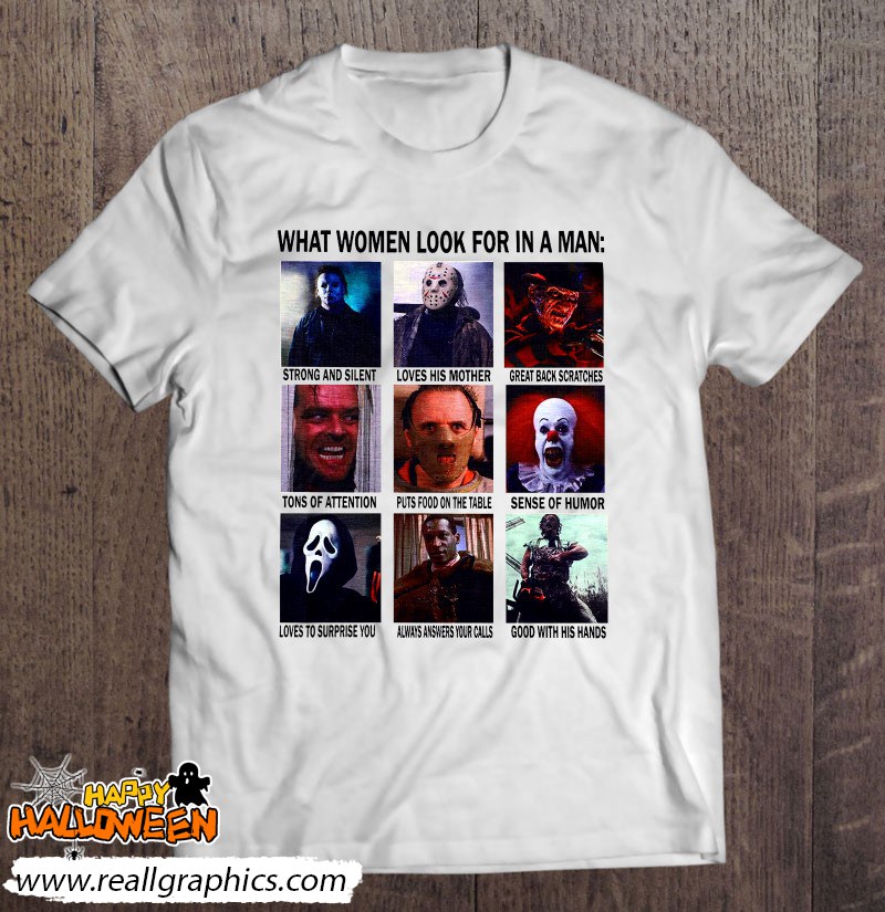 Halloween Horror Characters What Women Look For In A Man Shirt