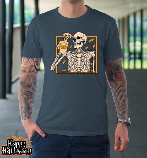 halloween skeleton pumpkin spice latte syrup creamer vintage t shirt 568 uvwj1f