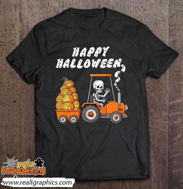happy halloween skeleton riding tractor toddler shirt 424 pxtok